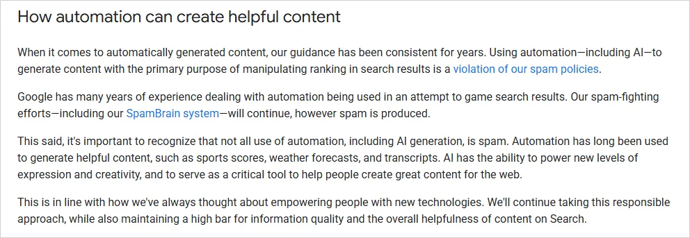Google guidance about scaled AI-generated content created primarily to manipulate rankings