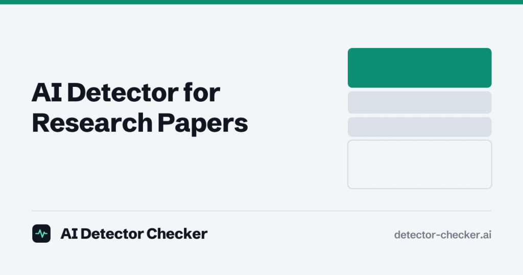 Cover illustration: four stacked bands of different weight standing for a paper’s sections, with the top one green, next to the guide title “AI Detector for Research Papers”