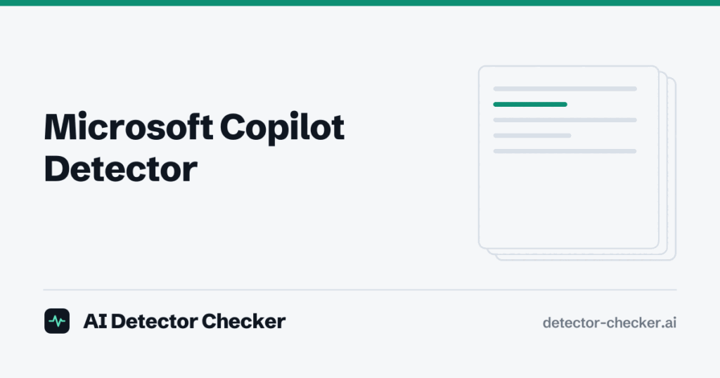Cover illustration: a stack of three outlined documents with one green line of text, next to the guide title “Microsoft Copilot Detector”